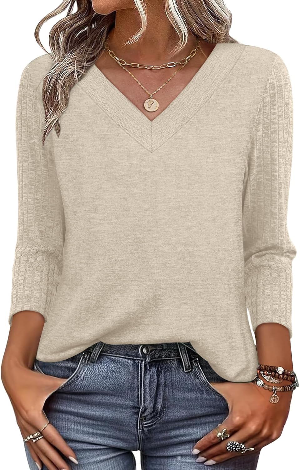 WIHOLL Womens Tops 3/4 Sleeve Dressy Casual Shirts Fall Outfits Travel Vacation Plus Size Spring Clothes