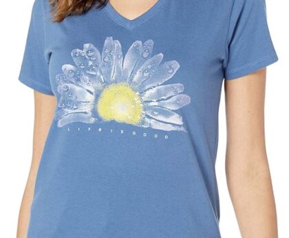 Life is Good Women’s Crusher Tee Shirt, Short Sleeve Cotton Graphic T-Shirts, Watercolor Daisy Birds