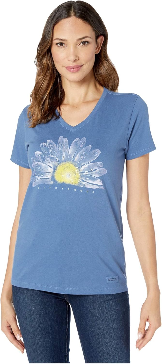 Life is Good Women’s Crusher Tee Shirt, Short Sleeve Cotton Graphic T-Shirts, Watercolor Daisy Birds