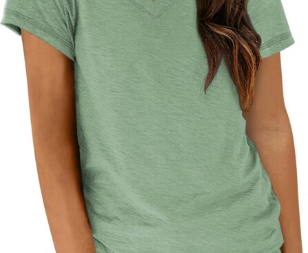 AUTOMET T-Shirts Short Sleeve V Neck Tees Tops for Women Fashion Trendy Lightweight Soft Casual Summer Outfits Clothes 2025