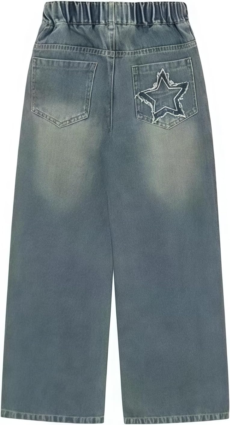 New Spring and Autumn Girls’ Jeans, Children’s Loose Casual Cowboy Wide Leg Pants Blue