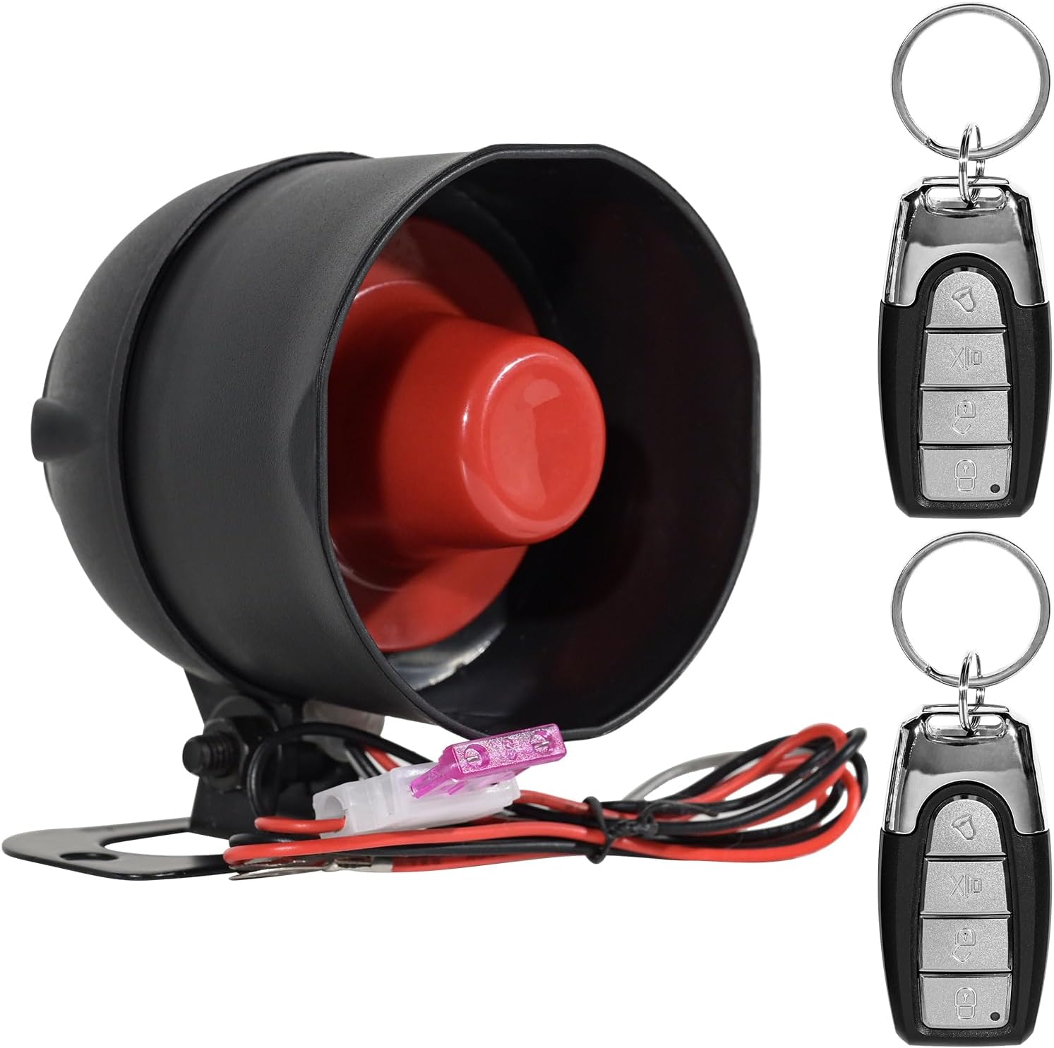 WHALETAIL Universal 12V 20W Car Security Horn Vehicle Alarm Security Protection System, Auto Car Alarm Device, Sensitivity Anti Theft Car Alarm System, Loud Horn Car Alarm System with 2 Remote 6 Tone