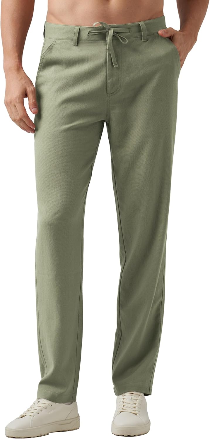 Willit Men’s Linen Pants Casual Linen Dress Pants Drawstring Beach Summer Lightweight Trousers 29″ 30″ 32″