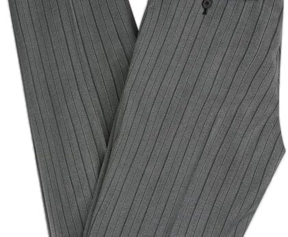 Men’s Striped Tuxedo Pants Fit Pleat Front Slim Formal Morning Trousers with Metal Buckle High Waist Dress Pants