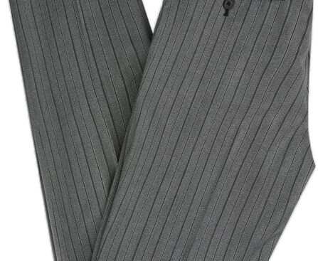 Men’s Striped Tuxedo Pants Fit Pleat Front Slim Formal Morning Trousers with Metal Buckle High Waist Dress Pants