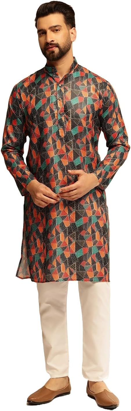 Sojanya (Since 1958 Men’S Cotton Linen Printed Kurta With White Pyjama