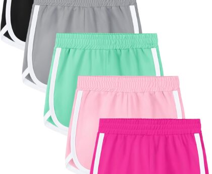5 Packs Girls Soccer Shorts Toddler Athletic Running Dolphin Active Gym Workout Kids Quick Dry Shorts for Girls