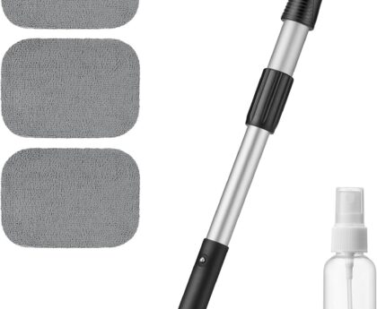 AstroAI Windshield Cleaner Tool, Microfiber Car Window Cleaner with 4 Reusable and Washable Microfiber Pads and Extendable Handle Auto Inside Glass Wiper Kit, Gray