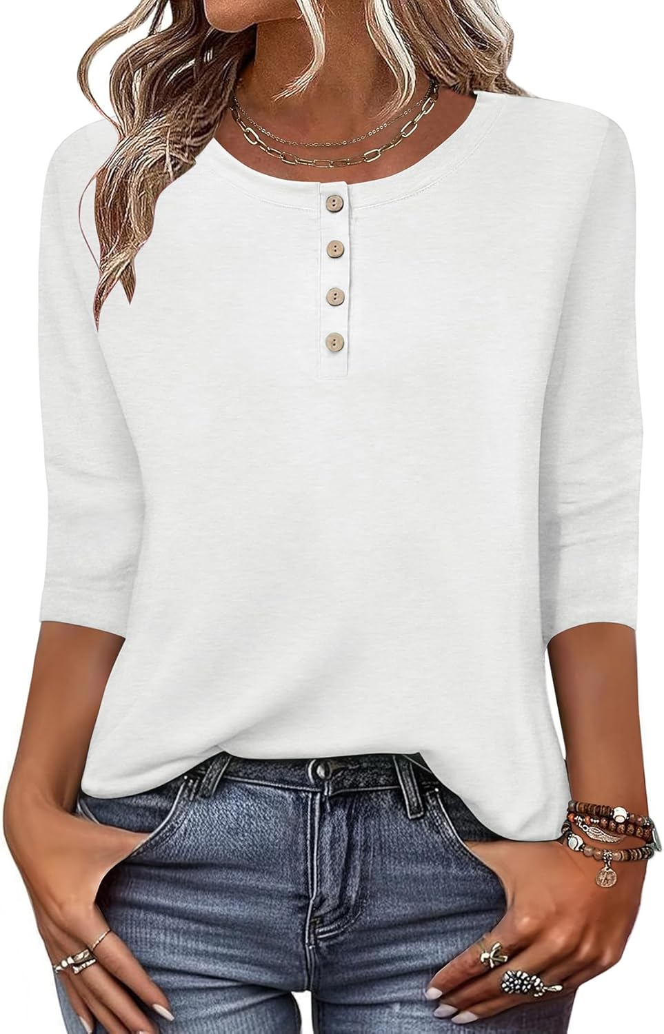 Zeagoo Womens Tops 3/4 Length Sleeve T Shirts Dressy Casual Button Down Blouses Spring Fall Clothes