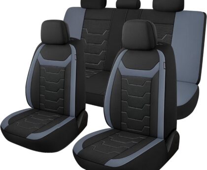 CAROMOP Breathable Car Seat Covers Full Seats,3D Air Mesh Cloth Seat Covers for Cars, Split Bench Compatible Car Interior Covers, Universal Fit Most Car Sedan Truck SUV(Black/Gray)