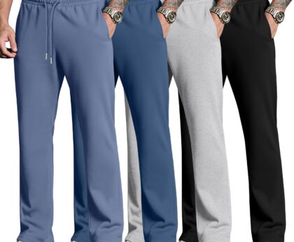 Neer 4 Pack Men’s Sweatpants Joggers with Pockets Open Bottom Gym Athletic Pants Baggy Workout Casual Running Clothing