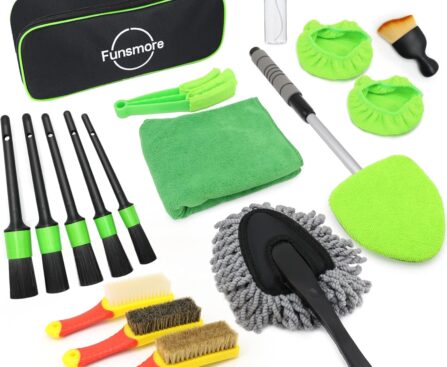 18Pcs Car Detailing Kit, Interior Car Cleaning Kit, Leather & Textile Car Interior Brush, Car Detailing Brush Set with Windshield Cleaning Tool Complete Car Interior Care Kit