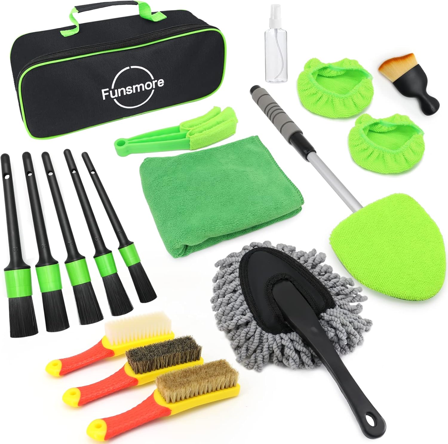 18Pcs Car Detailing Kit, Interior Car Cleaning Kit, Leather & Textile Car Interior Brush, Car Detailing Brush Set with Windshield Cleaning Tool Complete Car Interior Care Kit