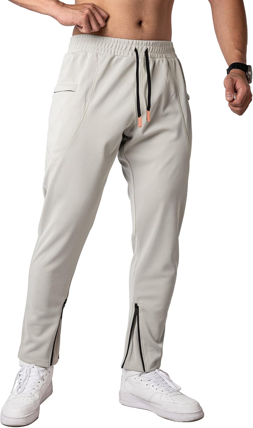 MAIKANONG Men’s Workout Pants with Zipper Pockets Tapered Sweatpants for Casual Gym Running Jogger Track Pants