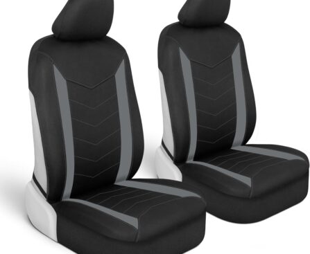Motor Trend SpillGuard Seat Covers for Cars Trucks SUV – Gray Seat Covers with Waterproof Neoprene Lining, Automotive Car Seat Covers for Front Seats Only, Forros Para Asientos de Carro