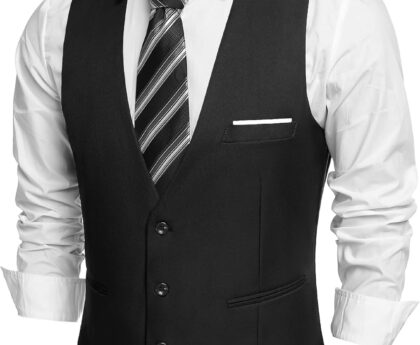 COOFANDY Men’s Suit Vest Slim Fit Formal Dress Waistcoat Casual Business Vests for Suit or Tuxedo