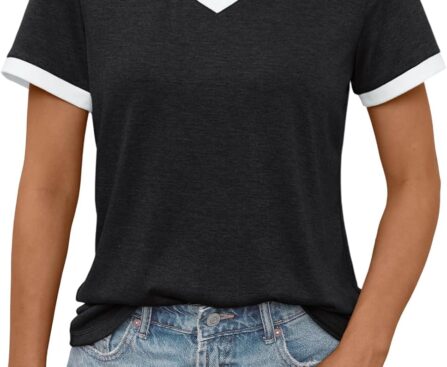 AUTOMET Womens Short Sleeve T-Shirts Summer Tops Casual Soft Tunic V Neck Basic Workout Clothes Spring Fashion Outfits 2025