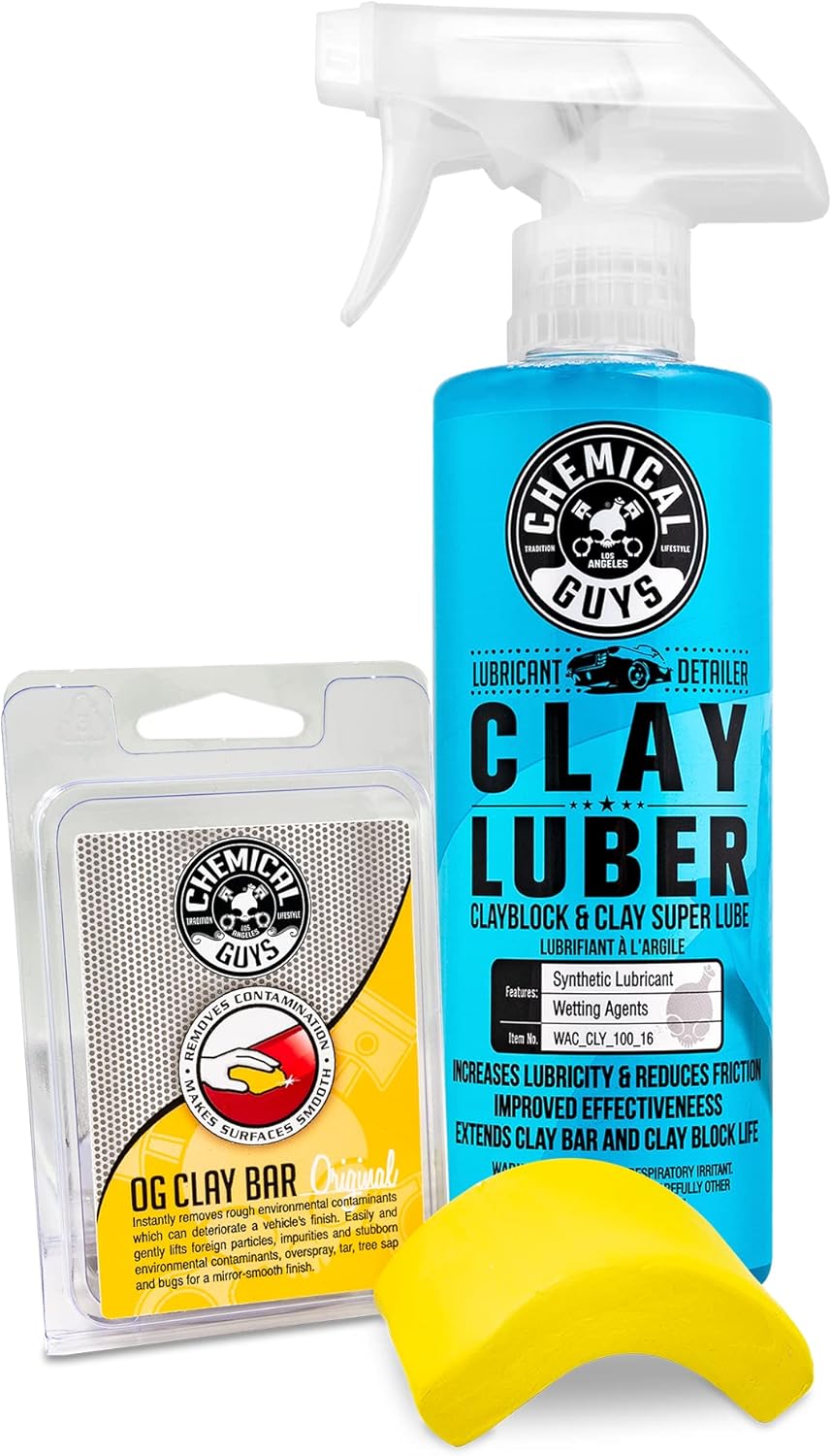 Chemical Guys Clay Bar and Luber Synthetic Lubricant Kit – Light/Medium Duty OG Clay Bar for Removing embedded dirt from Paint, Glass, and Metal, Essential Detailing Accessory – 2 Items