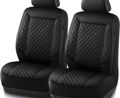 Skechers Car Seat Covers,Piping Luxury Faux Seat Covers,Waterproof Anti Slip Car Seat Protector Front Seats,Car Accessories Airbag Universal Fit for 95% Cars,Vans,Trucks,SUV,Black