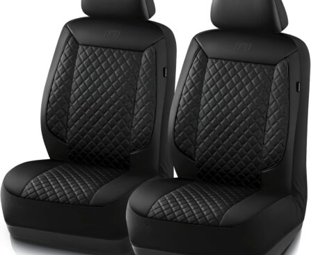 Skechers Car Seat Covers,Piping Luxury Faux Seat Covers,Waterproof Anti Slip Car Seat Protector Front Seats,Car Accessories Airbag Universal Fit for 95% Cars,Vans,Trucks,SUV,Black