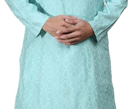 Filori Studio – Men’s Cotton Viscose Self Woven Design Long Kurta with Embroidery (Kurta Only)
