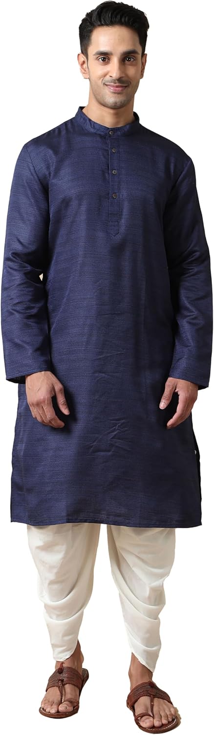 Filori Men’s Green Cotton Kurta – Plain Traditional Indian Tunic Shirt – Casual Ethnic Long Sleeve Kurta