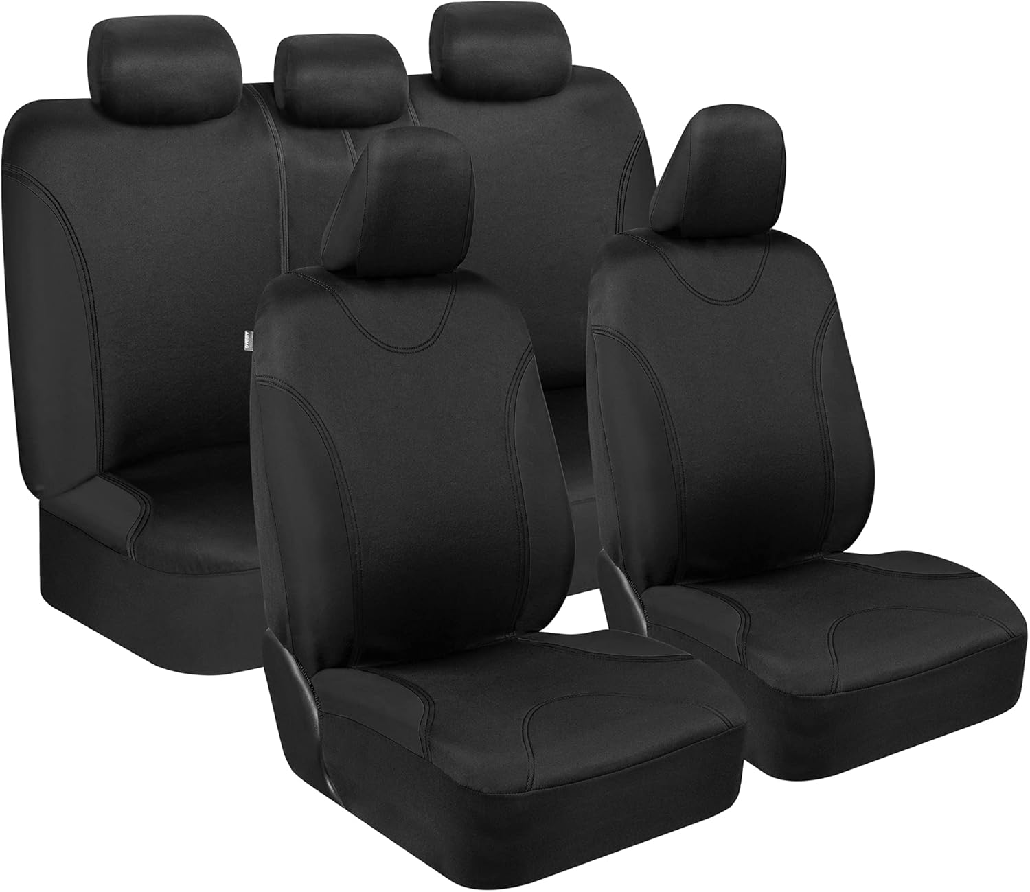 BDK Black Car Seat Covers Full Set – Universal Fit Matching Set Seat Covers for Trucks & Car Seat Protector for SUV – Front Seats, Rear Back Bench, & Headrest Seat Covers for Cars Interior Covers