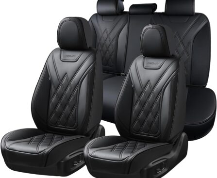 Coverado Car Seat Covers Full Set, Seat Covers for Cars, Front Seat Covers and Back Seat Cover Waterproof Leather Automotive Seat Cover, Universal Car Interior Protectors Cushion for Most Cars