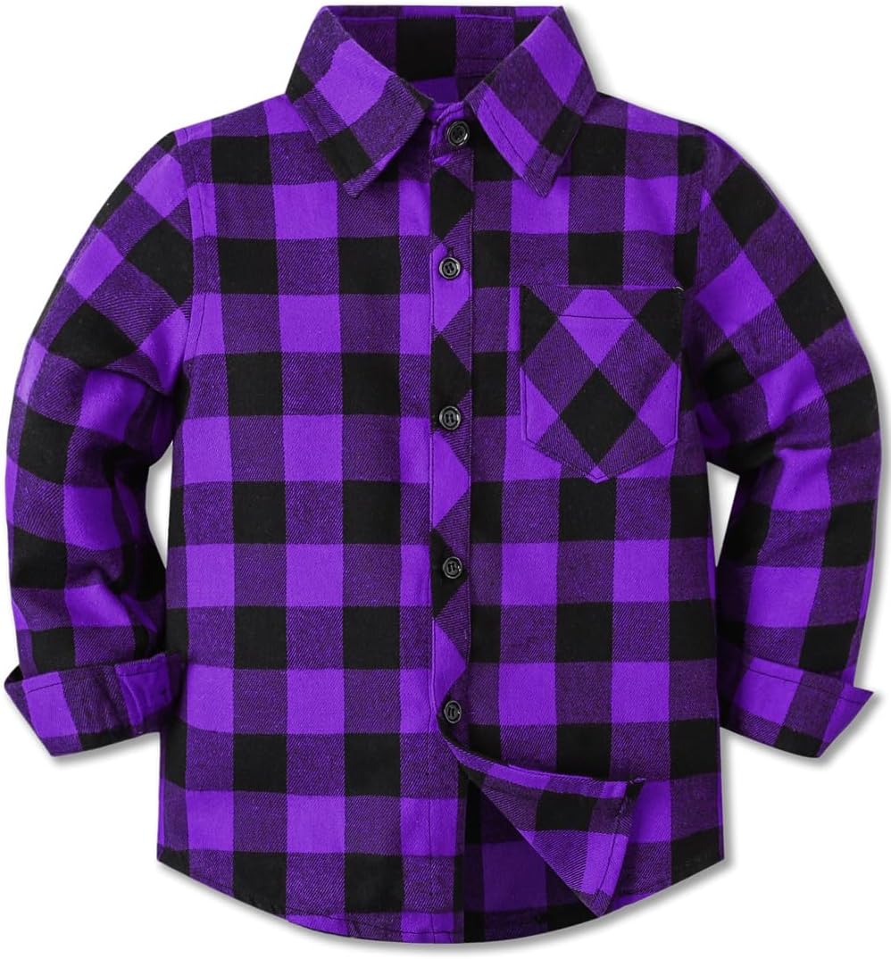 Cromoncent Boys Long Sleeve Flannel Plaid Shirt Button Down Shirts