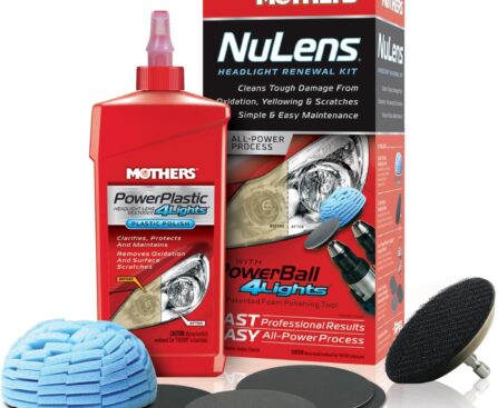 Mothers NuLens Headlight Renewal Kit — Quickly Restores & Maintains Clarity on All Headlight Types – Includes PowerPlastic 4Lights Polish, 8 oz. with Protective, Oxidation-Inhibiting Polymers (07251)