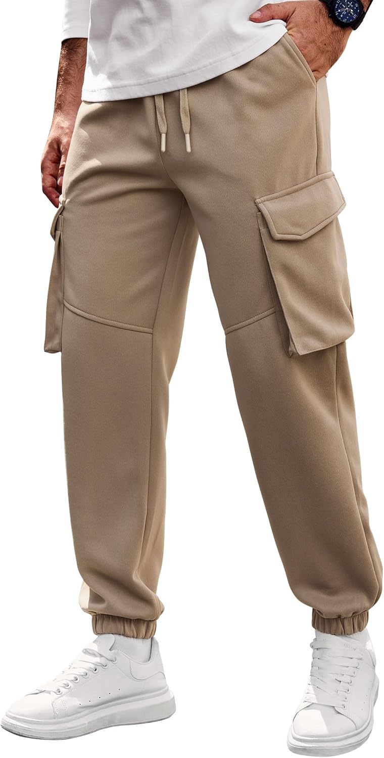 Men Cargo Pockets Joggers Athletic Sport Elastic Waist Sweatpant(S-2XL)