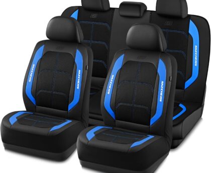 Skechers Air-Cooled & Memory Foam Seat Covers-Leather Car Seat Cover Supply Ultimate Comfort & Support,Seat Covers Full Sets,Airbag Compatible Universal Fit for Most Cars,Vans,Trucks,SUVs,Blue