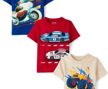 The Children’s Place Baby-Boys and Toddler Sports,Cars,Trucks Short Sleeve Graphic T-Shirts,3 Pack