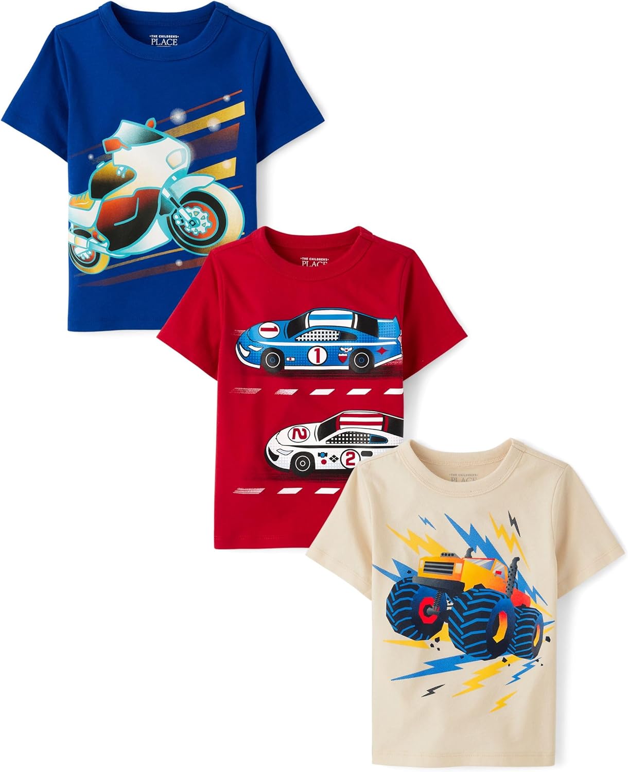 The Children’s Place Baby-Boys and Toddler Sports,Cars,Trucks Short Sleeve Graphic T-Shirts,3 Pack