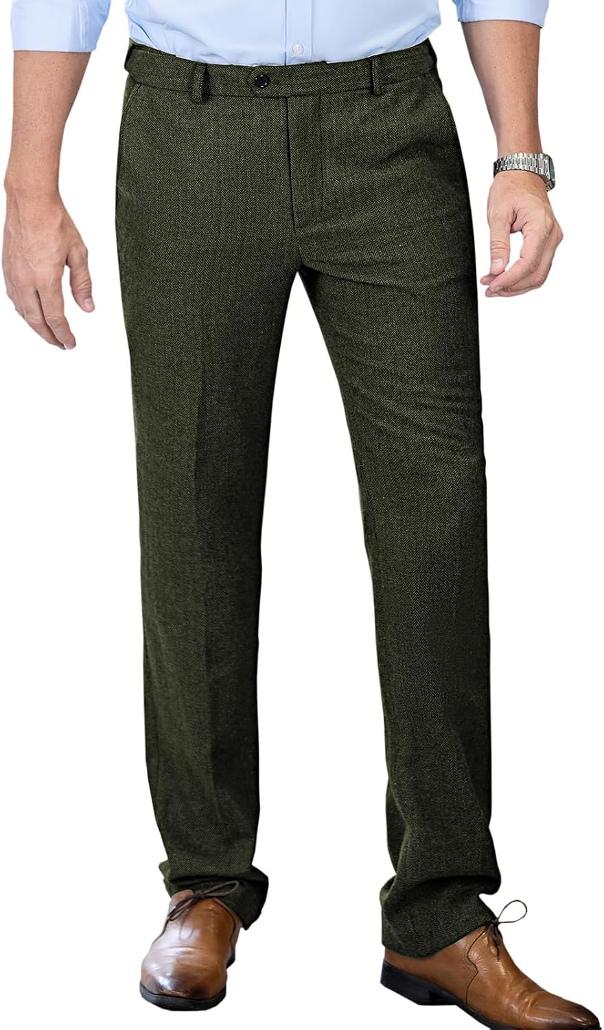 Men’s Tweed Pants Herringbone Thick Wool Pleated Front Dress Suit Vintage Trousers