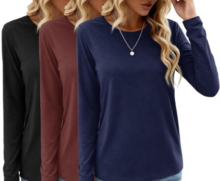 GAYHAY 3 Pack Long Sleeve Shirts for Women – Loose Fit Crew Neck Basic Tees Fall Tops Outfits Casual Clothes 2025