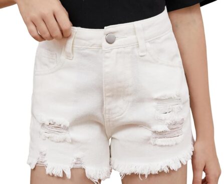Floerns Girls Ripped Raw Trim Shorts High Waist Straight Leg Denim Shorts