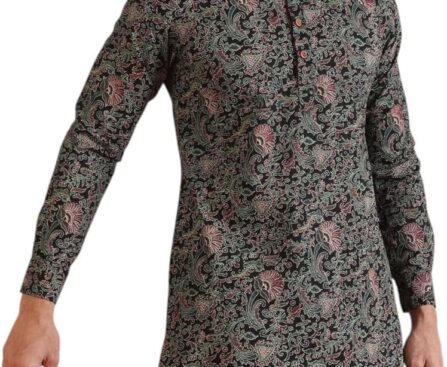 KISAH Mens Traditional Indian Ethnic Kurta for Wedding and Festivals | Black