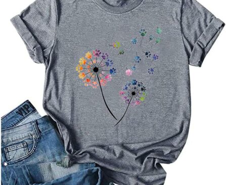 Anbech Womens Dandelion Graphic T-Shirts Teen Girls Cute Sunflower Print Casual Tee Tops