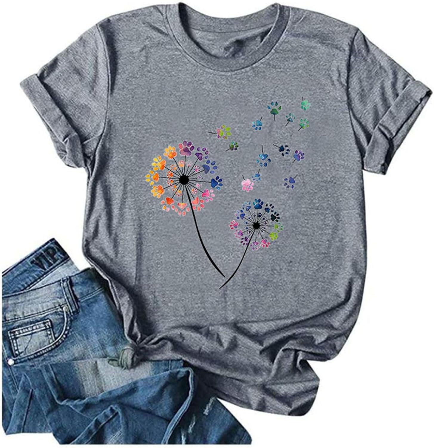 Anbech Womens Dandelion Graphic T-Shirts Teen Girls Cute Sunflower Print Casual Tee Tops