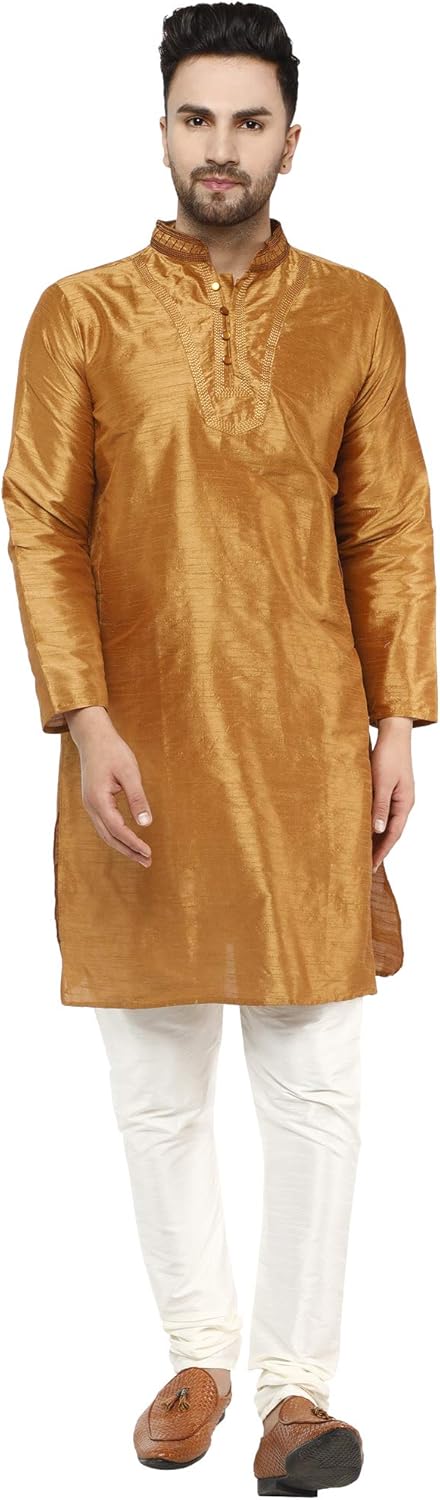 SKAVIJ Men’s Tunic Kurta Pyjama Traditional Wedding Party Ethnic Suit Dress Set