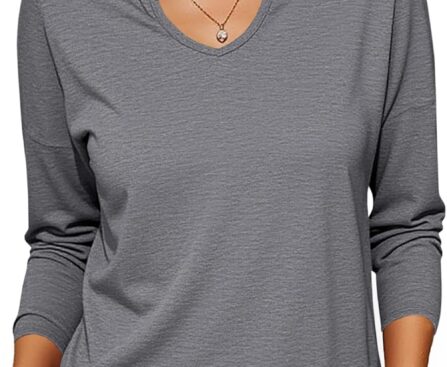 Tankaneo Womens Long Sleeve T-Shirts Casual V Neck Loose Fit Shirts 2025 Fall Lightweight Basic Tees