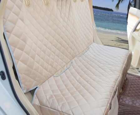 Dog Car Seat Cover for Back Seat Waterproof Backseat Protector, Nonslip Rear Seat Cover for Kids,Universal Size Fits Cars Trucks SUVs (Beige)