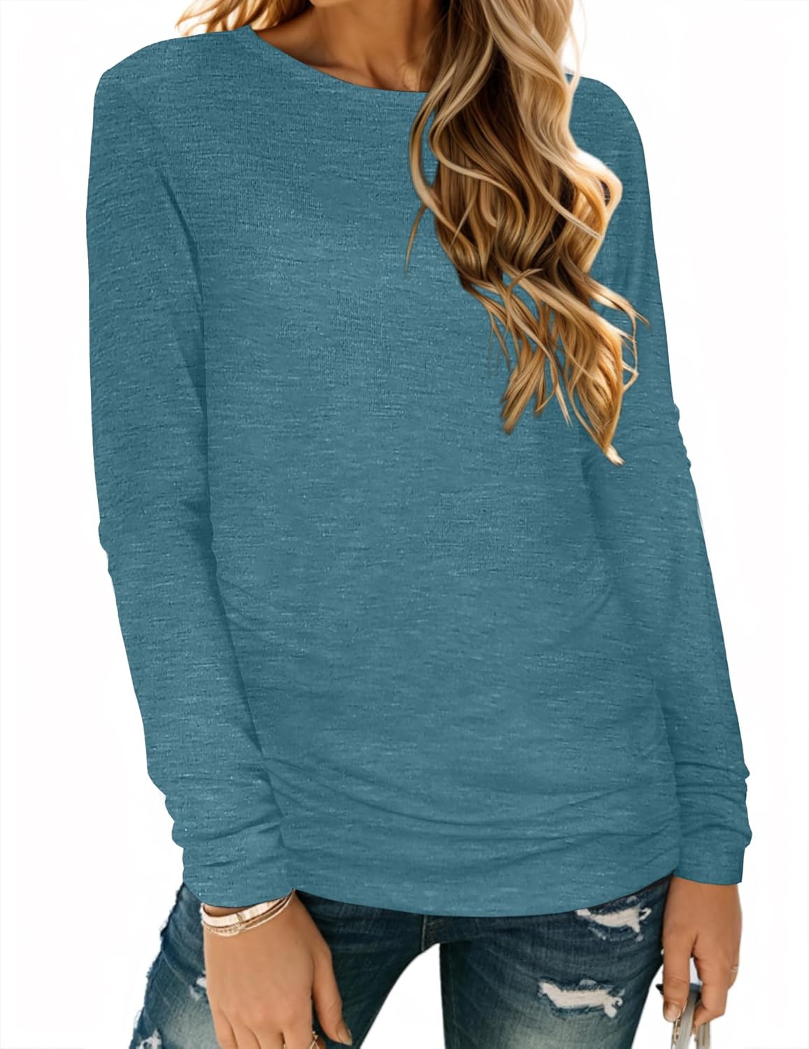 CHICGAL Women Long Sleeve Shirts Casual Dressy Crew Neck Soft Basic Tee Loose Fit Tunic Tops