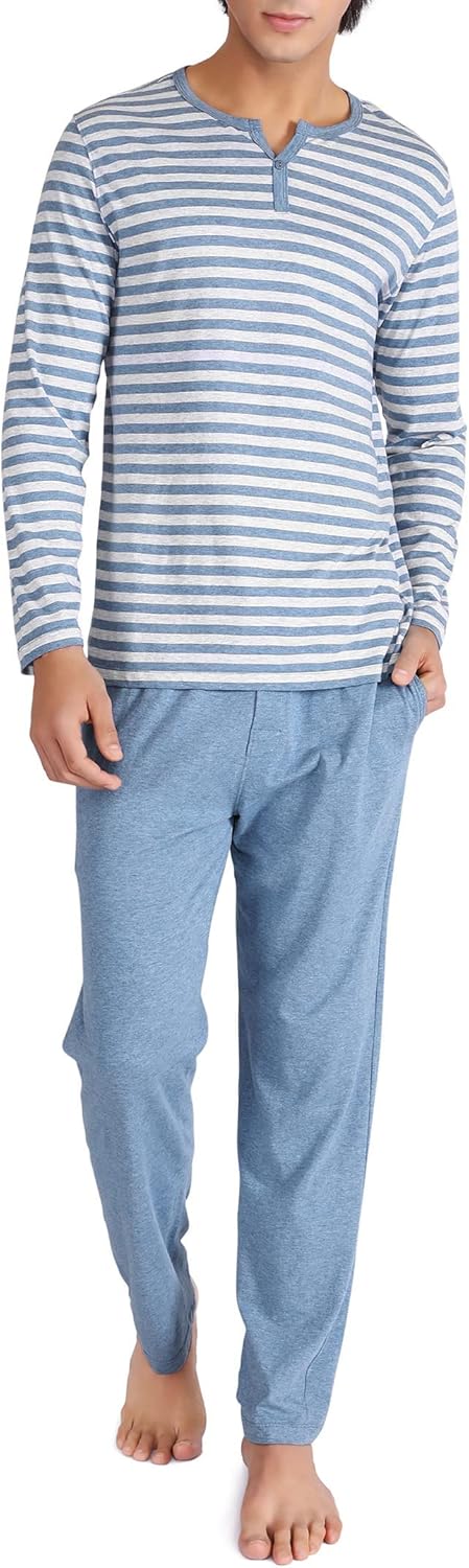 DAVID ARCHY Men’s Pajamas Set Soft Cotton Long Sleeve Sleepwear Comfy Loungewear Pjs with Pockets