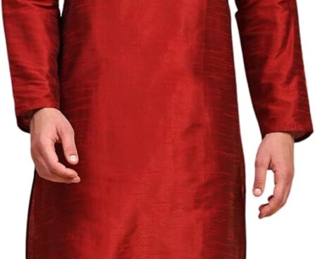 SKAVIJ Men’s Tunic Art Silk Kurta Pajama Set Wedding Party Dress
