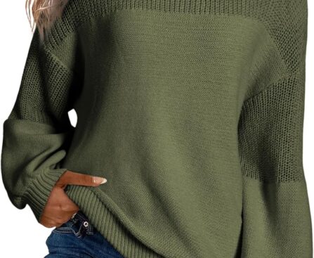 Dokotoo Women’s Casual Long Sleeve Sweaters Loose Crewneck Knit Solid Pullover Sweater Jumper Tops