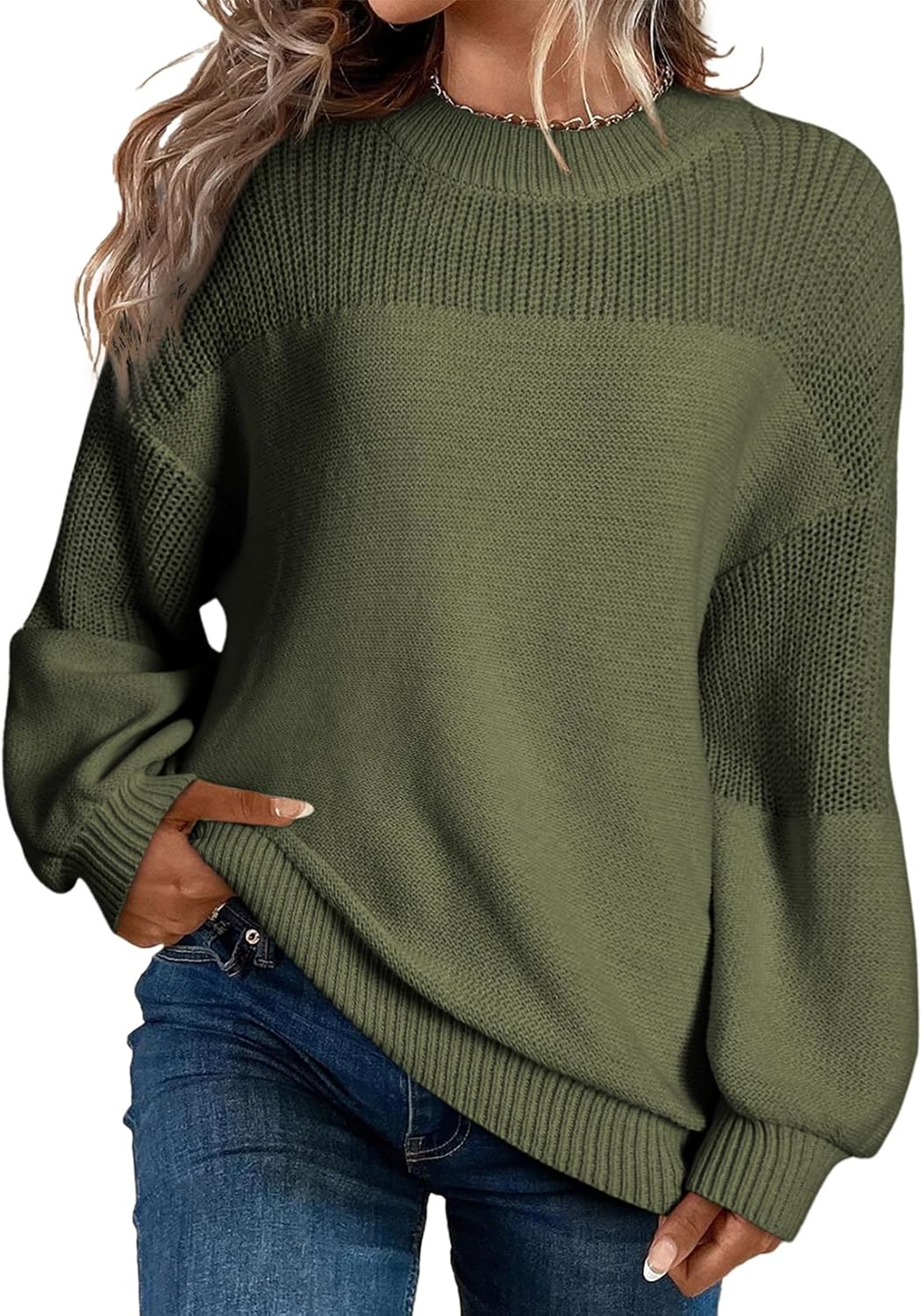 Dokotoo Women’s Casual Long Sleeve Sweaters Loose Crewneck Knit Solid Pullover Sweater Jumper Tops