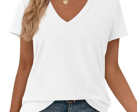 PRETTYGARDEN Oversized Tshirts Shirts for Women Summer Tops 2026 Casual Short Sleeve V Neck Loose Basic Tees Spring Clothes