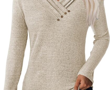 Women Long Sleeve Tunic Tops for Leggings V Neck Button Loose T Shirts 2025 Fall Dressy Casual Blouse Sweatshirt Sweater